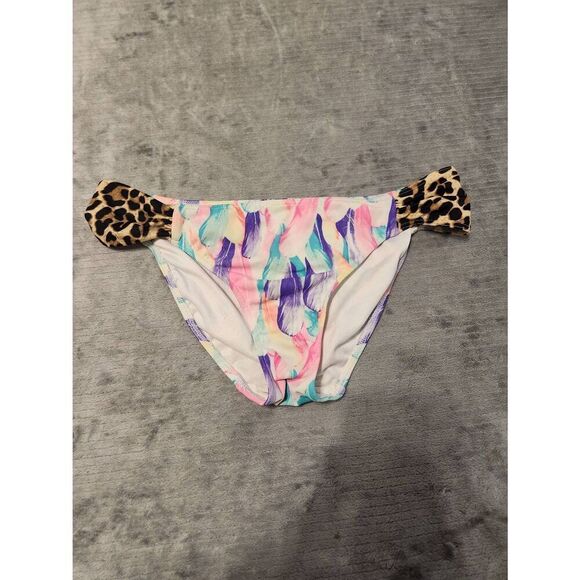 Victoria's Secret Pink Swim S Scoop Bikini Bottom Leopard Feather - Picture 1 of 3